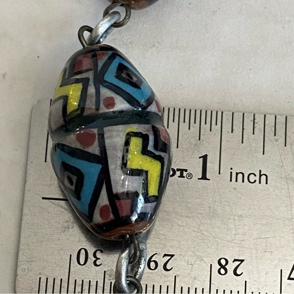 Vintage Hand Painted Glazed Clay Art Chunky Bead Necklace - Picture 14 of 16